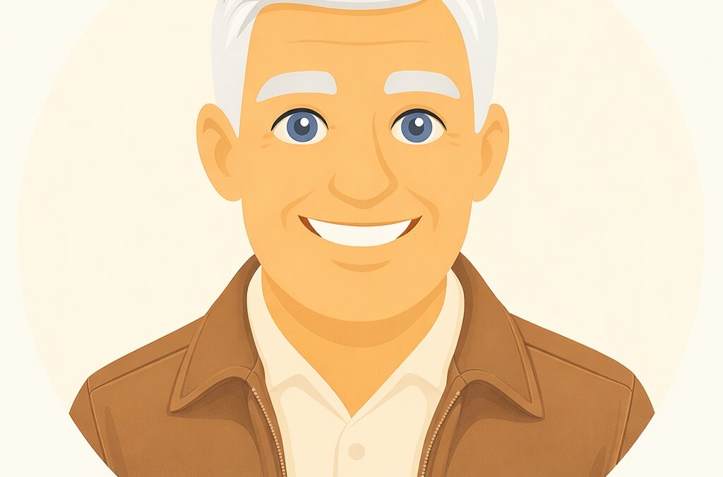 Portrait d'André, 74 ans, souriant, portant une veste marron.